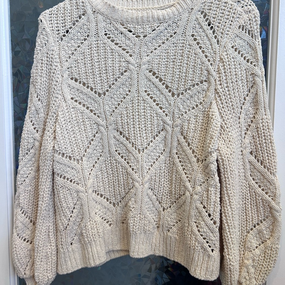 Maurices Cream Cable Knit Crew Neck Sweater B1